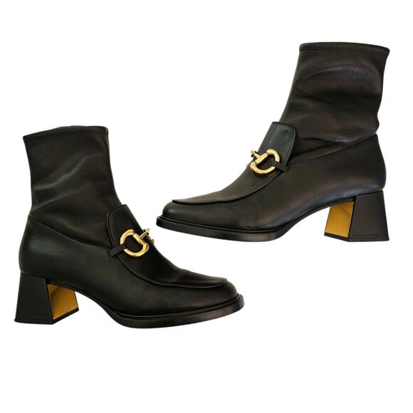 Gucci Baby Horsebit Sock Ankle Boot Size 39 US 9 Black Leather Block Heel Zip Up - Picture 8 of 11